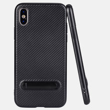 Carbon fiber pattern TPU phone cover for iPhone X stand case, slim fit for iPhone X case