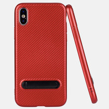 Carbon fiber pattern TPU phone cover for iPhone X stand case, slim fit for iPhone X case