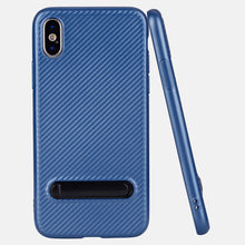 Carbon fiber pattern TPU phone cover for iPhone X stand case, slim fit for iPhone X case